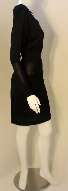 ALAÏA 1990s Black Sheer Jersey Long Sleeve Scoop Neck Dress