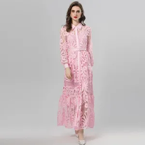 Aleah Lantern Sleeve Single Breasted  Lace-Up Vintage Mixi Dress