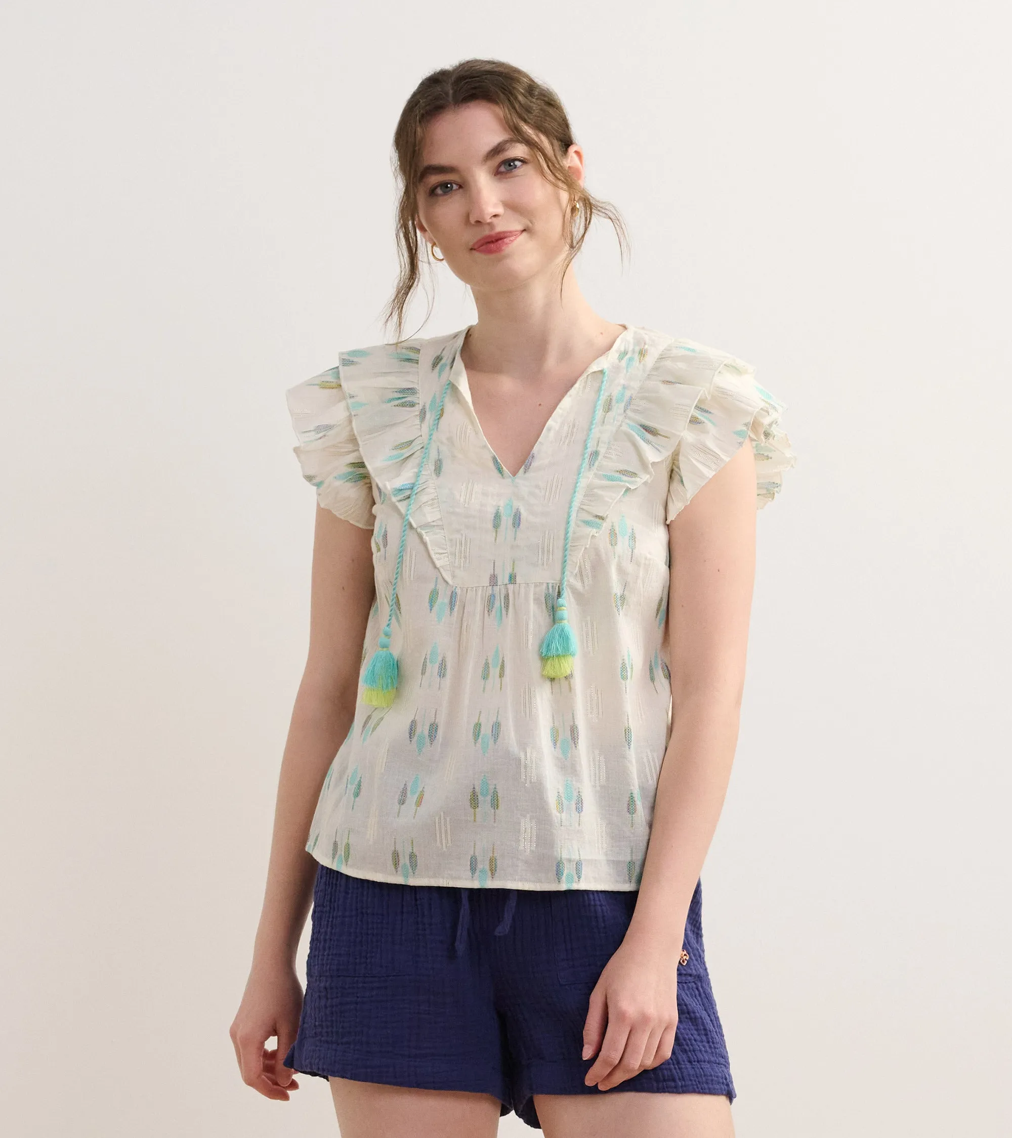 Alexa Popover - Blue Feather Ikat