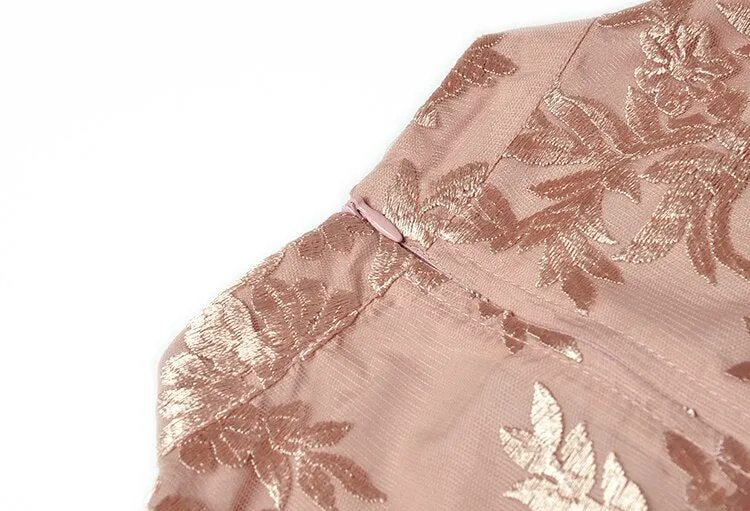 Amara Lantern Sleeve Sashes Floral Embroidery Vintage  Dress