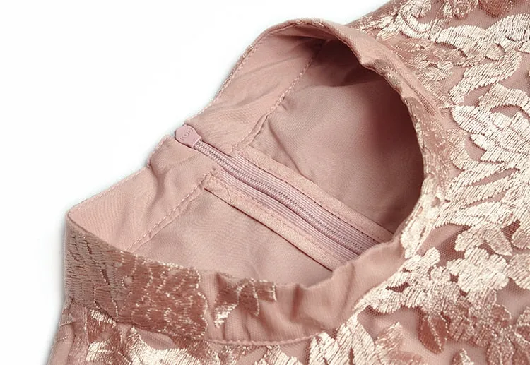 Amara Lantern Sleeve Sashes Floral Embroidery Vintage  Dress
