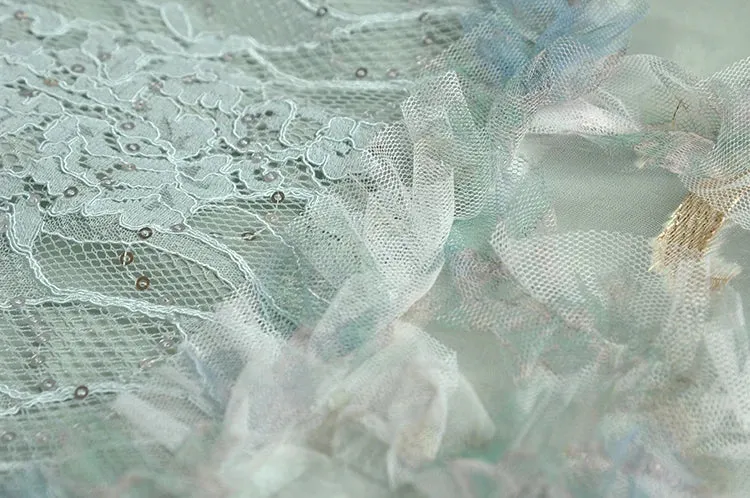 Amelia Beading Sequins Lantern Sleeve Lace Patchwork Jacquard Vintage Dress