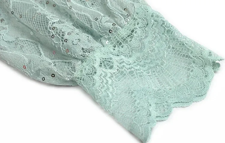 Amelia Beading Sequins Lantern Sleeve Lace Patchwork Jacquard Vintage Dress
