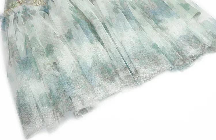 Amelia Beading Sequins Lantern Sleeve Lace Patchwork Jacquard Vintage Dress