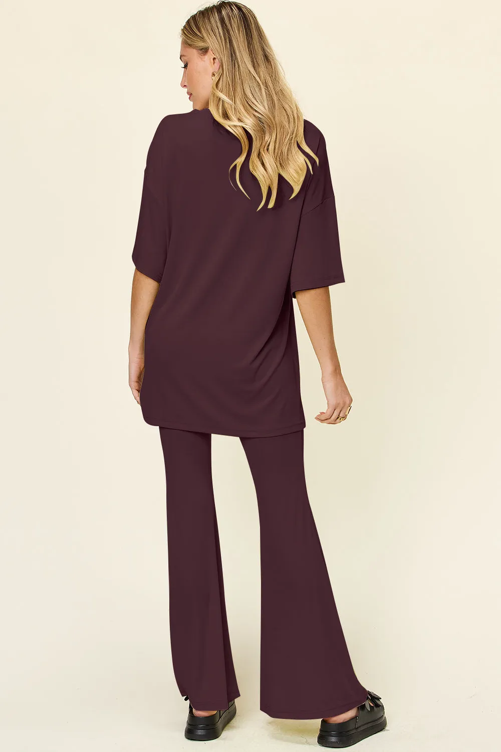 Ames Full Size Round Neck Drop Shoulder T-Shirt and Flare Pants Set