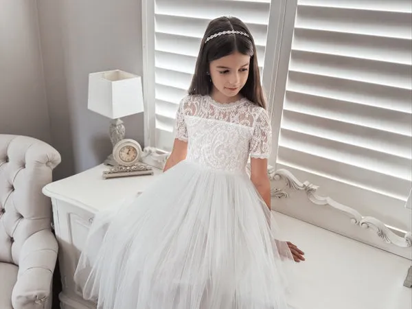 Annalise Girls White Short Sleeve Dress