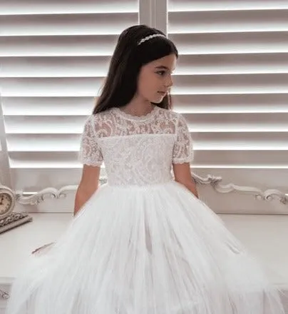 Annalise Girls White Short Sleeve Dress