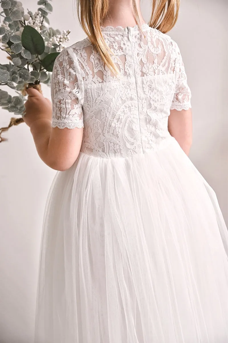 Annalise Girls White Short Sleeve Dress