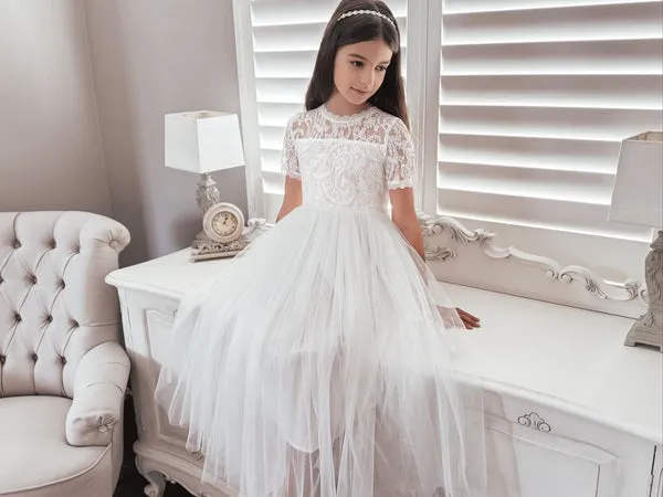 Annalise Girls White Short Sleeve Dress