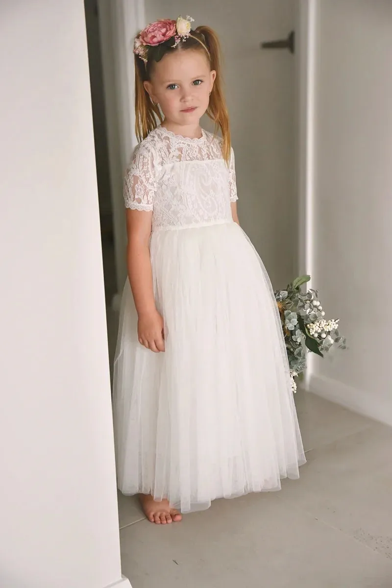 Annalise Girls White Short Sleeve Dress