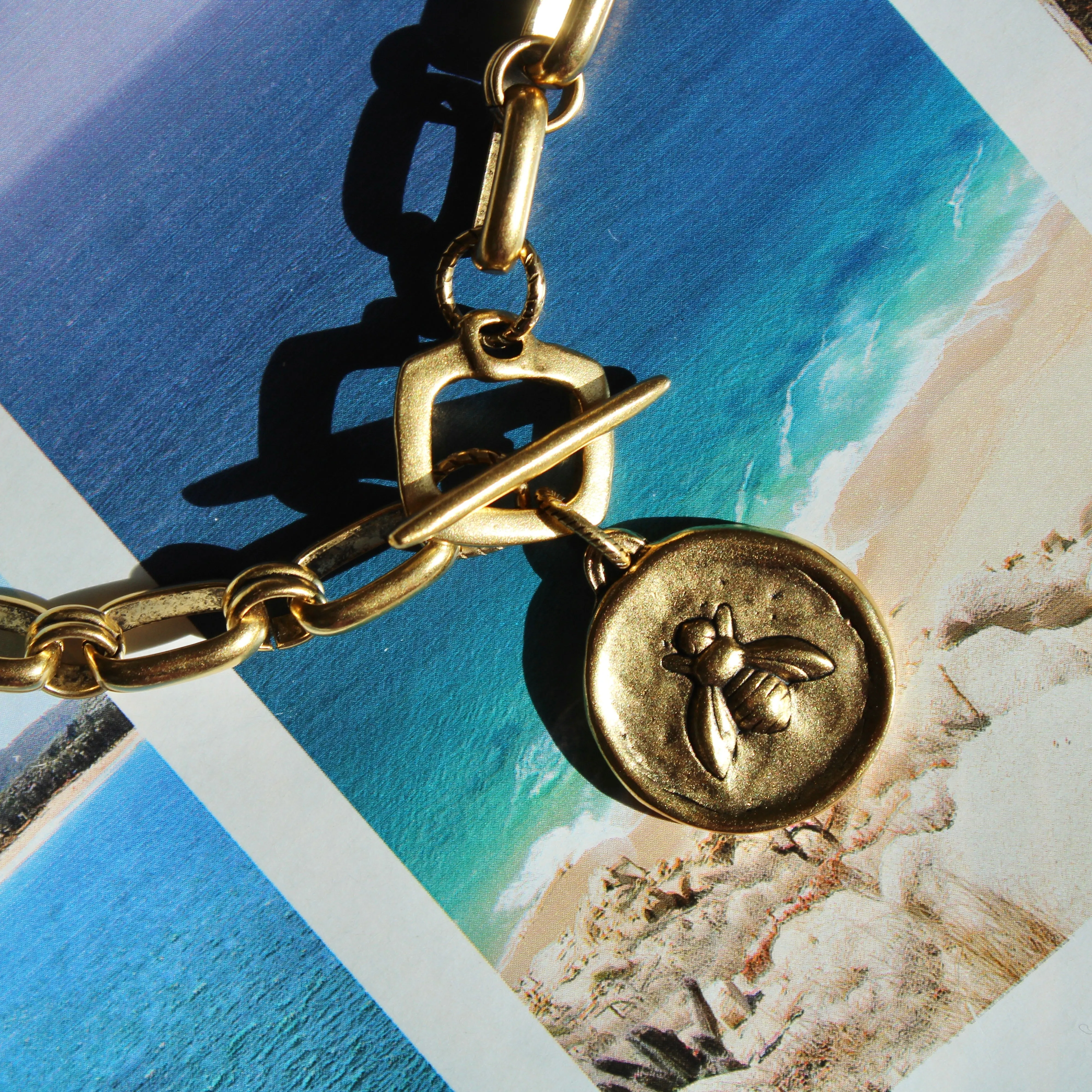 Antiqued Gold Bee & Fleur de Lis Chunky Chain