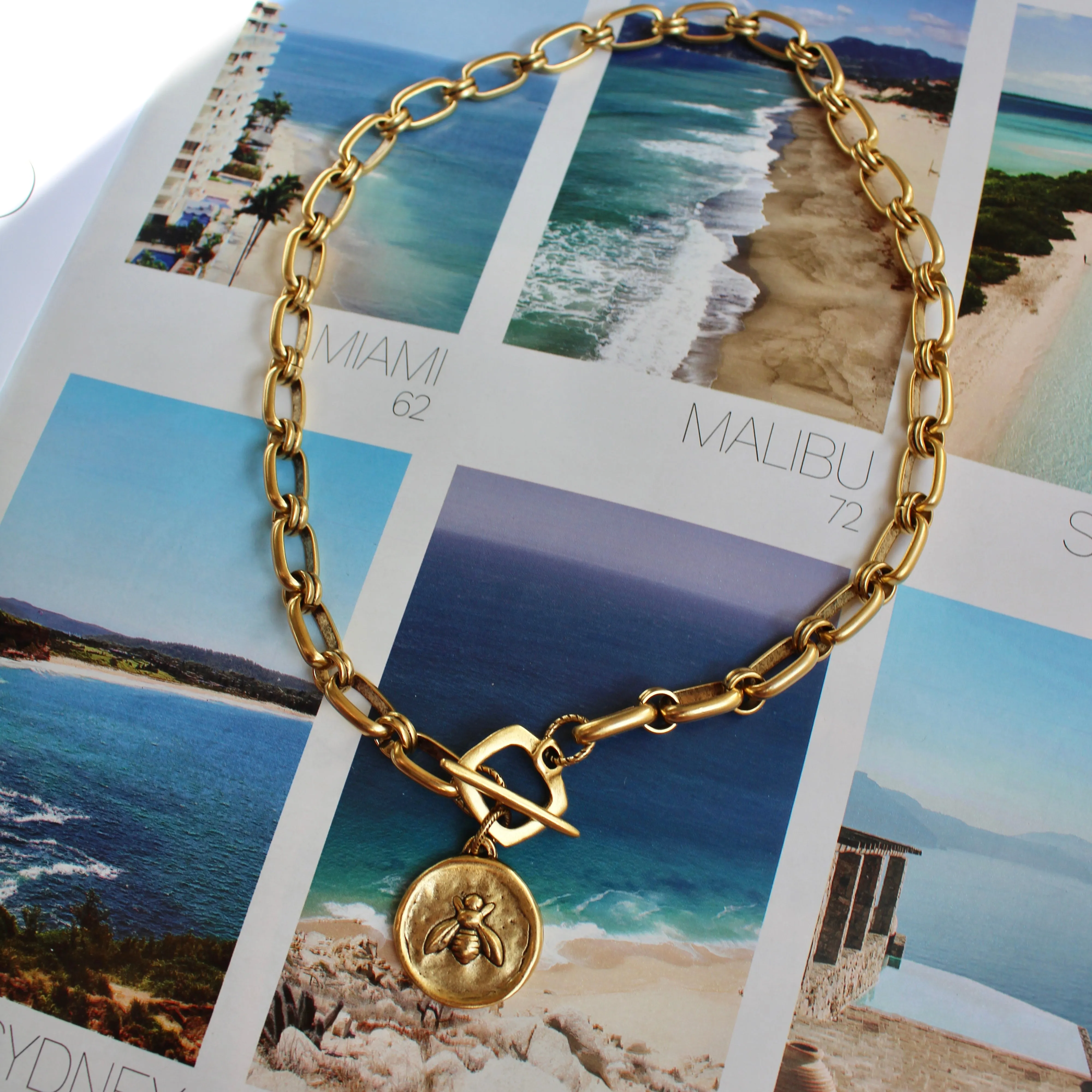 Antiqued Gold Bee & Fleur de Lis Chunky Chain