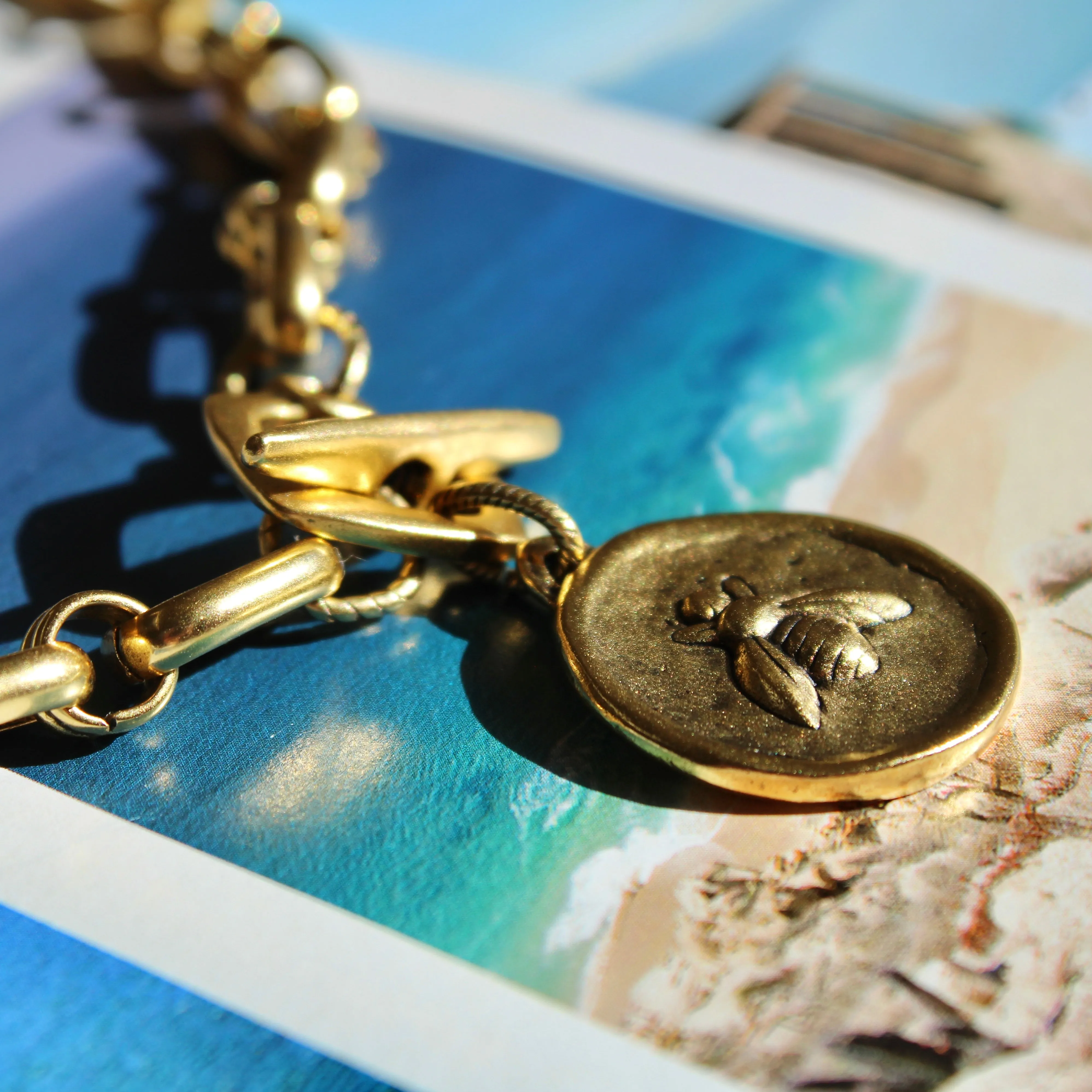 Antiqued Gold Bee & Fleur de Lis Chunky Chain