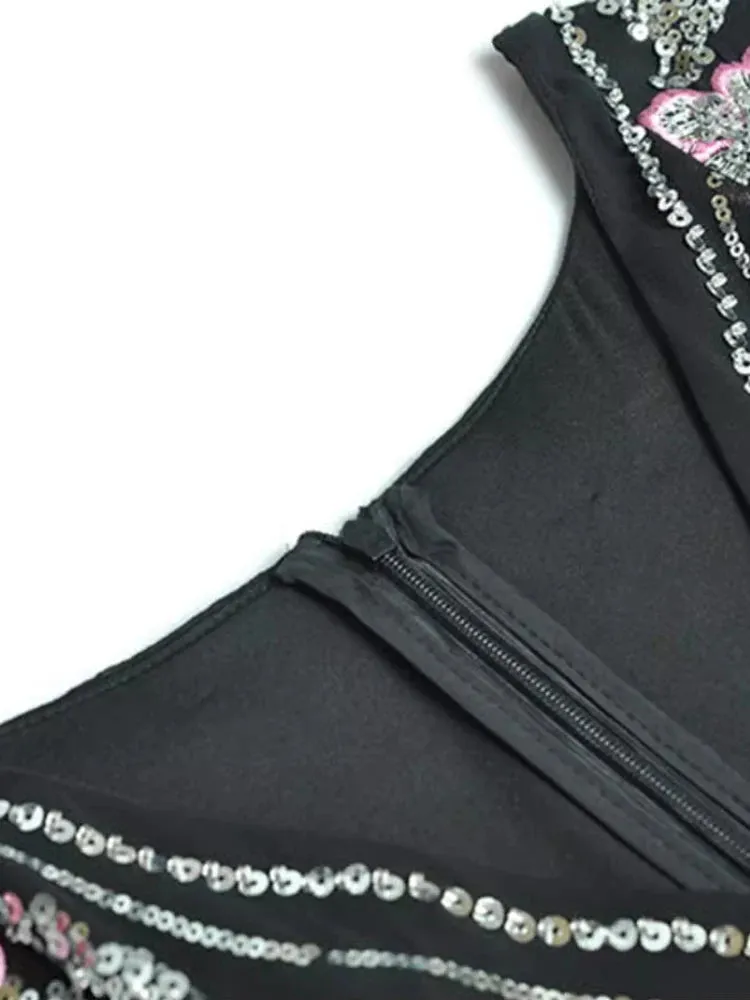 Antonella V-Neck Batwing Sleeve Sequins Embroidery Beading Vintage Evening Dress