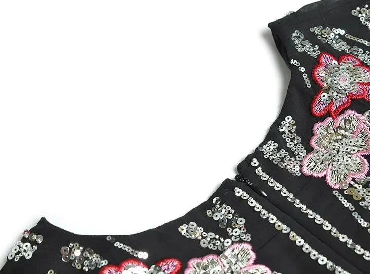 Antonella V-Neck Batwing Sleeve Sequins Embroidery Beading Vintage Evening Dress