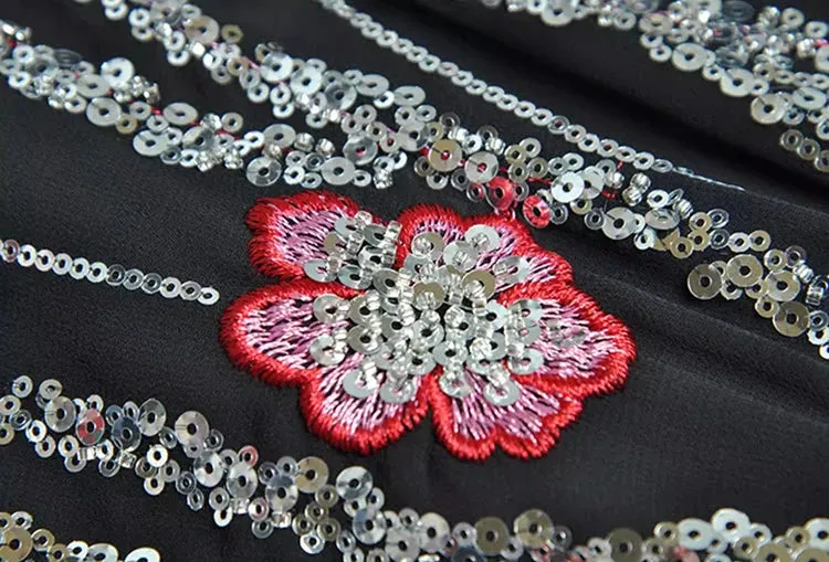 Antonella V-Neck Batwing Sleeve Sequins Embroidery Beading Vintage Evening Dress