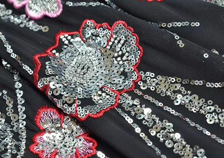 Antonella V-Neck Batwing Sleeve Sequins Embroidery Beading Vintage Evening Dress