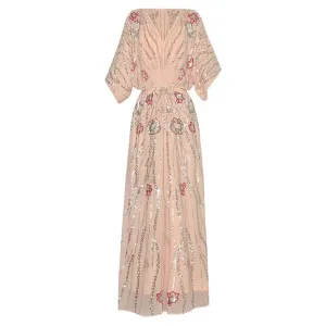 Antonella V-Neck Batwing Sleeve Sequins Embroidery Beading Vintage Evening Dress