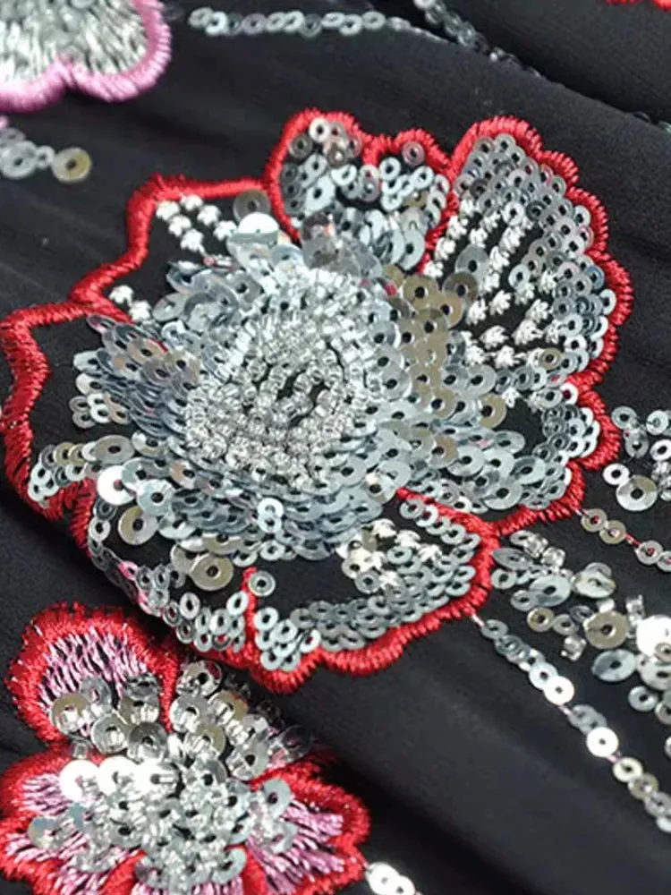 Antonella V-Neck Batwing Sleeve Sequins Embroidery Beading Vintage Evening Dress