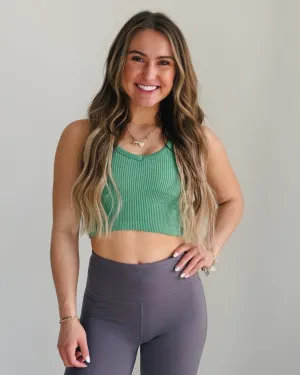 Apple Green Ribbed Seamless Cropped Tank Top