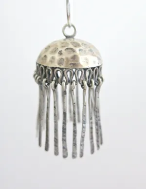 Artistic, bohemian, hammer-finish Jhumka bottoms with fringe