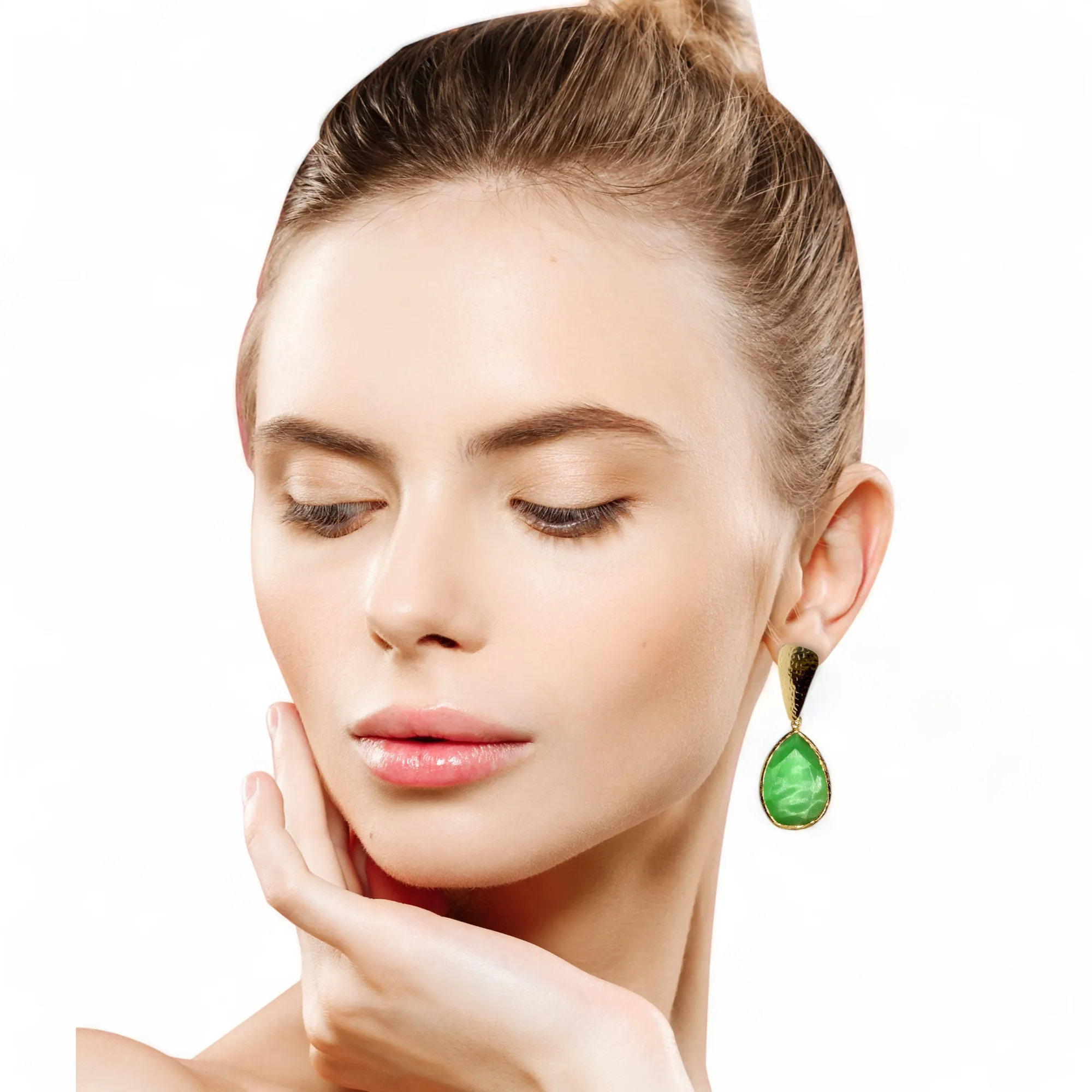 Aurora Green Funnel Gold Earrings