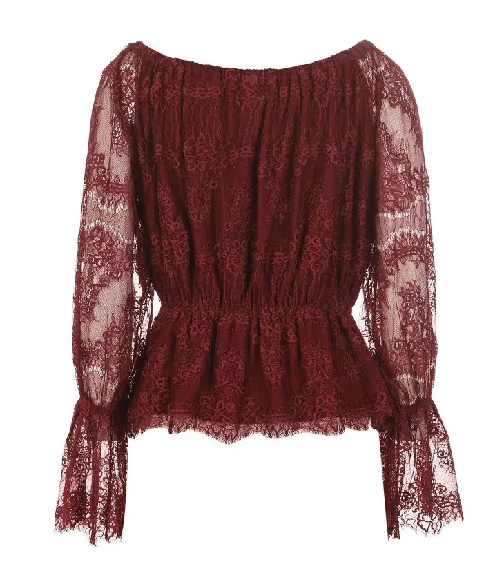 Autumn and Winter New Lace Shoulder Horn Sleeve T-shirt