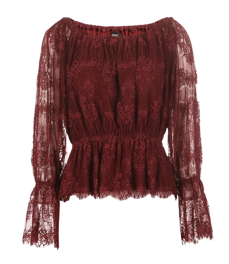 Autumn and Winter New Lace Shoulder Horn Sleeve T-shirt