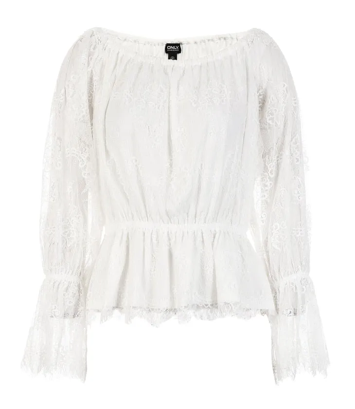 Autumn and Winter New Lace Shoulder Horn Sleeve T-shirt