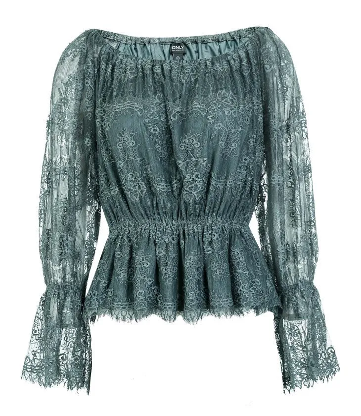 Autumn and Winter New Lace Shoulder Horn Sleeve T-shirt