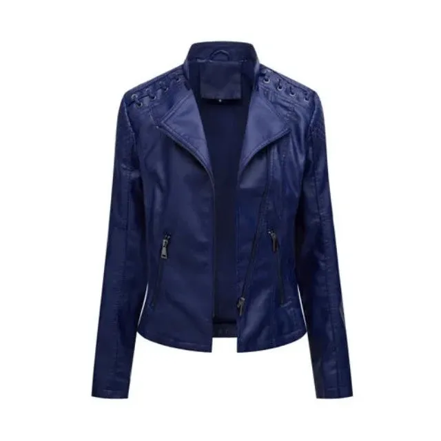 Avant-garde women's PU jacket with lapel and zipper