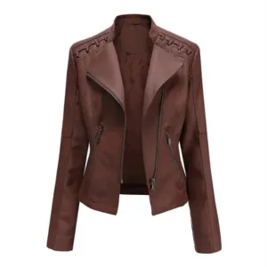 Avant-garde women's PU jacket with lapel and zipper