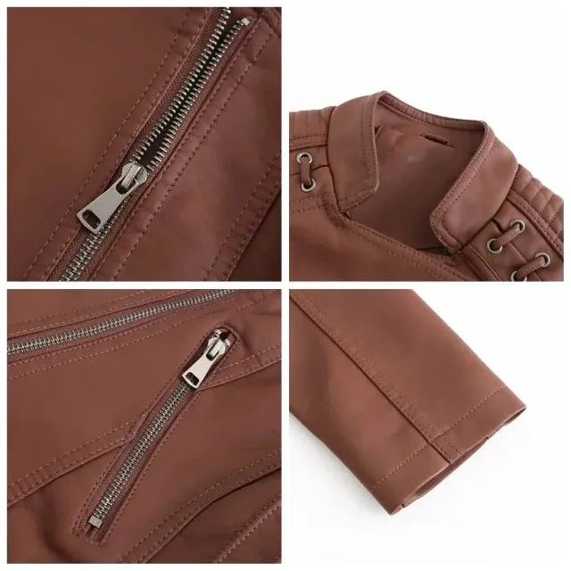 Avant-garde women's PU jacket with lapel and zipper