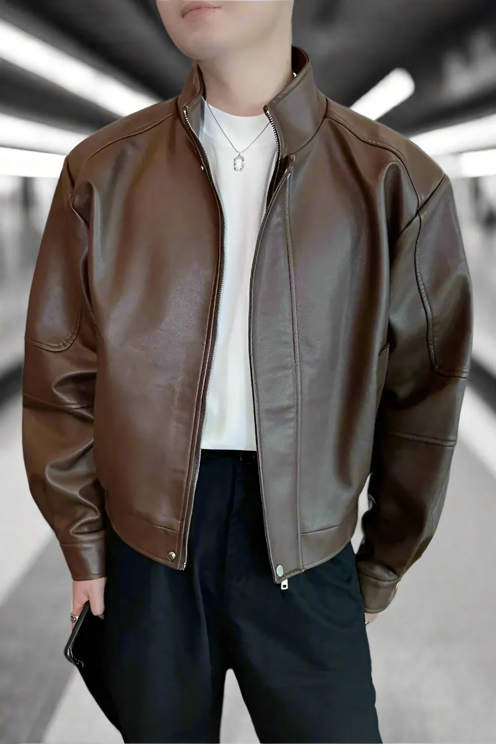 Axiom Stand Collar Leather Jacket