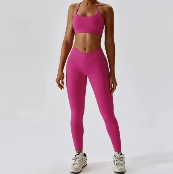 Back Striped Design Sports Yoga Suit