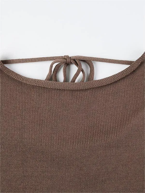 Backless lace up knit top with trumpet sleeves