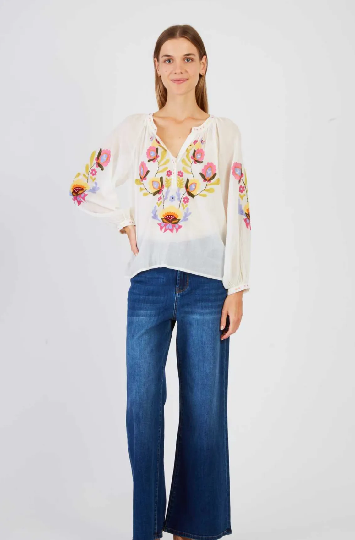 BARBERINE long-sleeved embroidered blouse