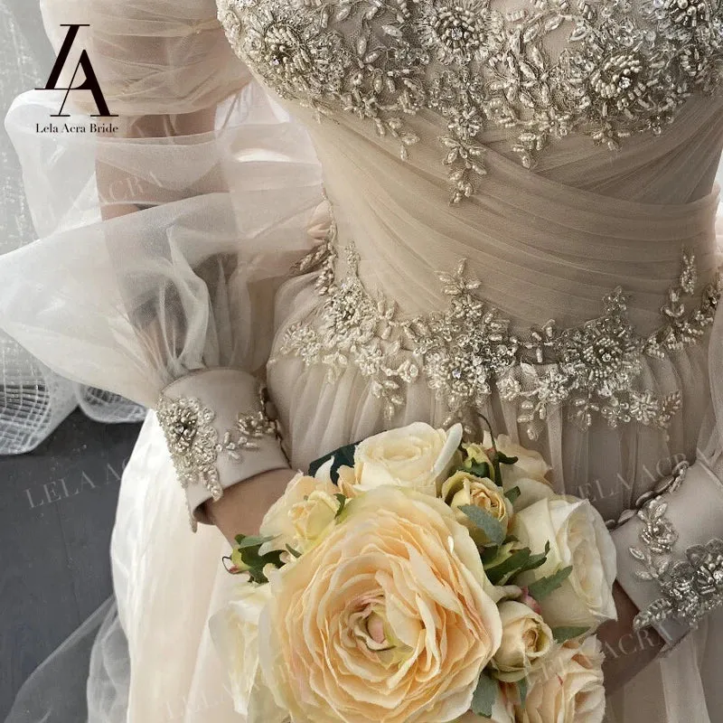 Beach Wedding Dresses 2 In 1 Sleeve A-Line Bridal Gown