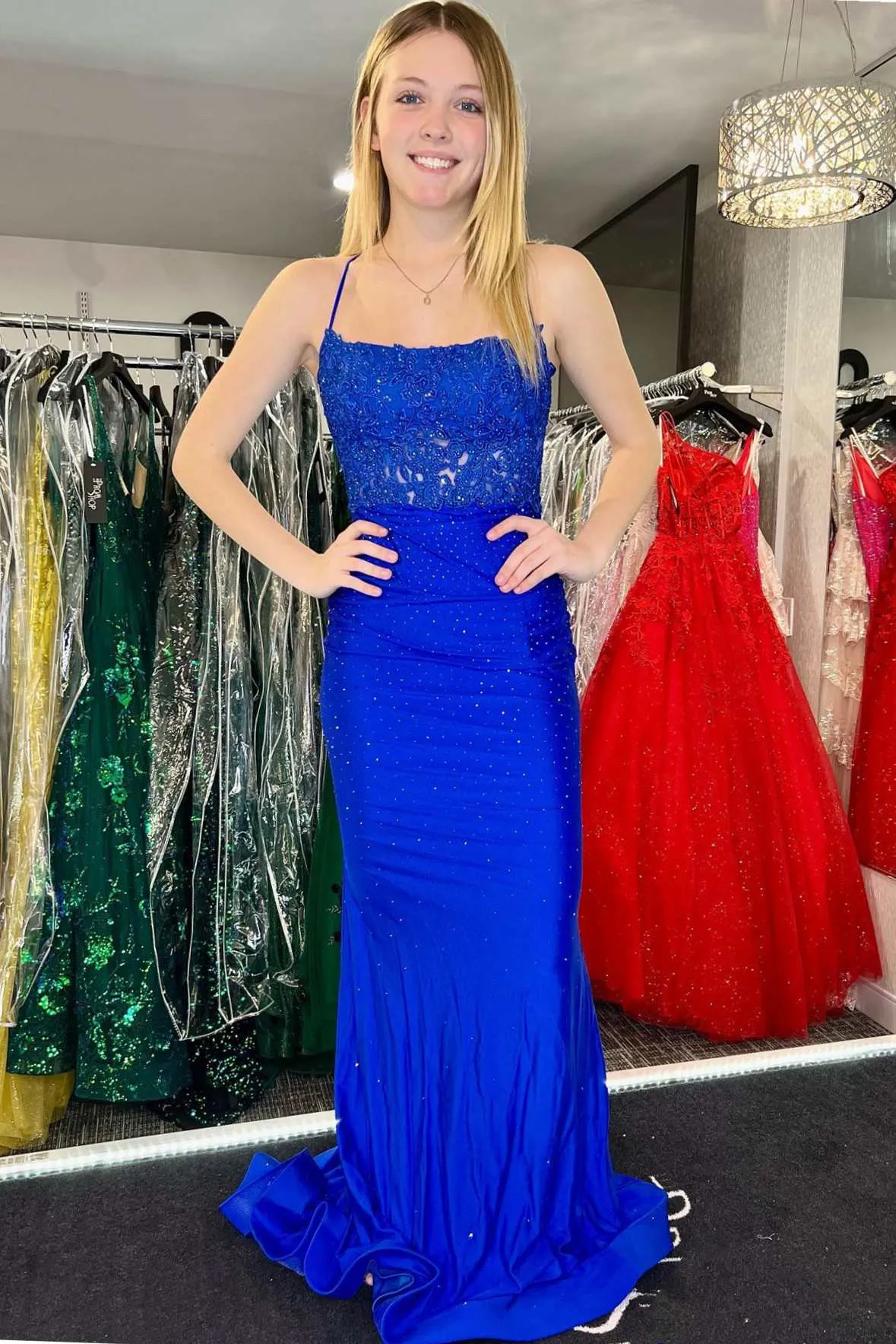 Beaded 2025 Royal Blue Prom Dress Lace Backless Mermaid Long Formal Dress