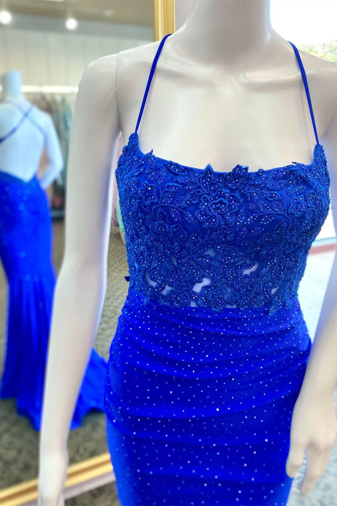 Beaded 2025 Royal Blue Prom Dress Lace Backless Mermaid Long Formal Dress