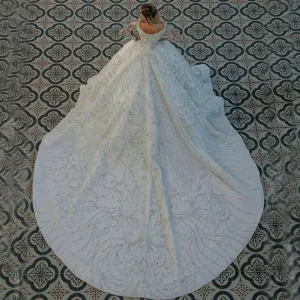 Beading Long Sleeves Wedding Dresses Glitter Sequined Ball Gown Bridal Gowns