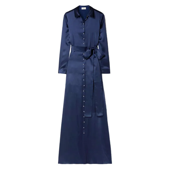 Belted Crystal Embellished Silk Satin Gown