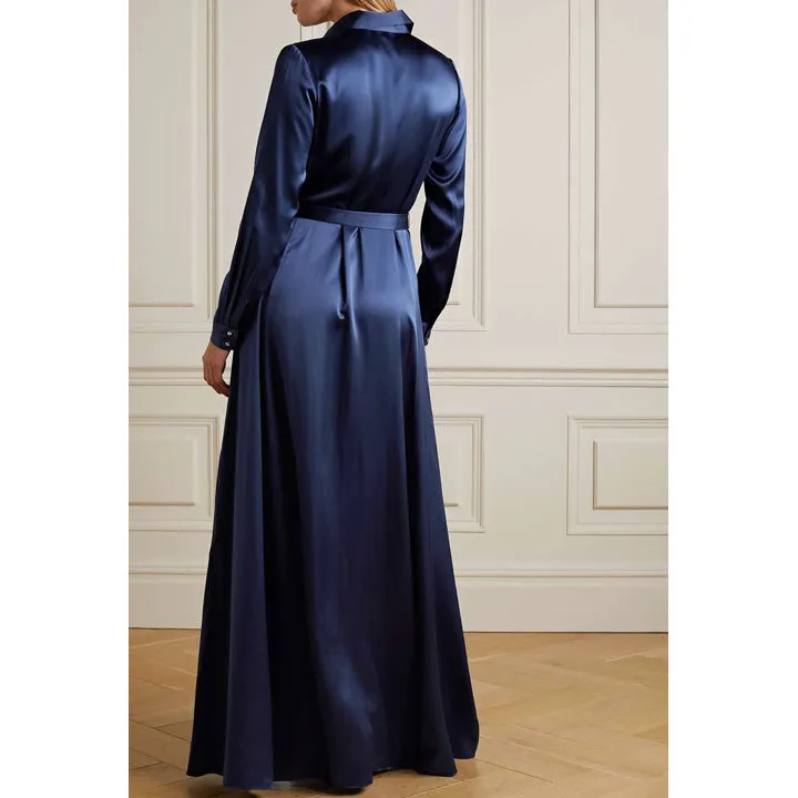 Belted Crystal Embellished Silk Satin Gown