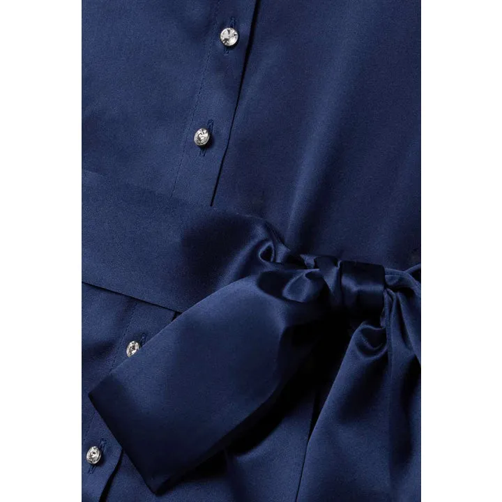 Belted Crystal Embellished Silk Satin Gown