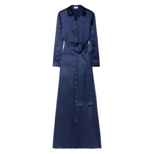 Belted Crystal Embellished Silk Satin Gown
