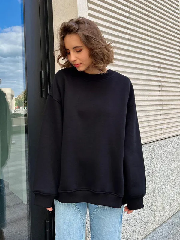 BerryBetty - Feminine Round neck polar fleece casual fashiononable loose sweatshirt