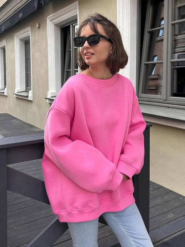 BerryBetty - Feminine Round neck polar fleece casual fashiononable loose sweatshirt