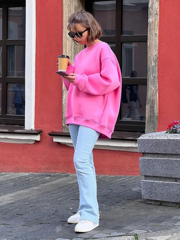 BerryBetty - Feminine Round neck polar fleece casual fashiononable loose sweatshirt