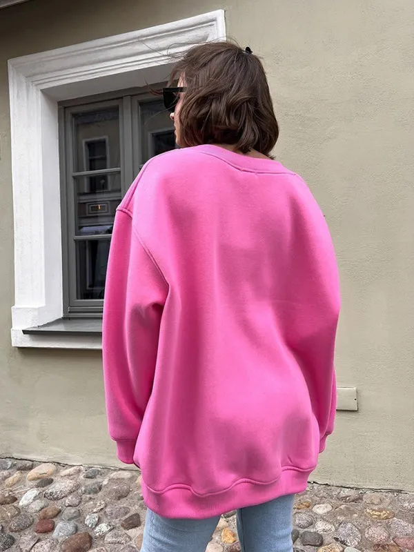 BerryBetty - Feminine Round neck polar fleece casual fashiononable loose sweatshirt