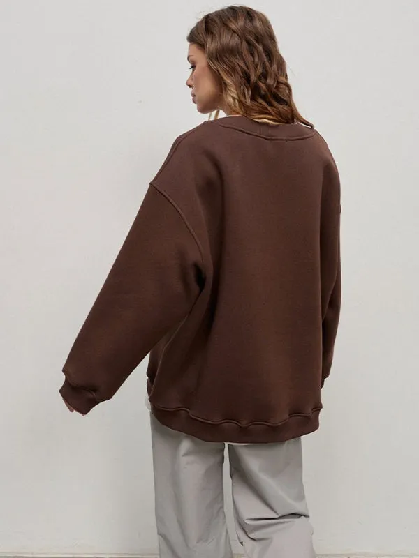 BerryBetty - Feminine Round neck polar fleece casual fashiononable loose sweatshirt